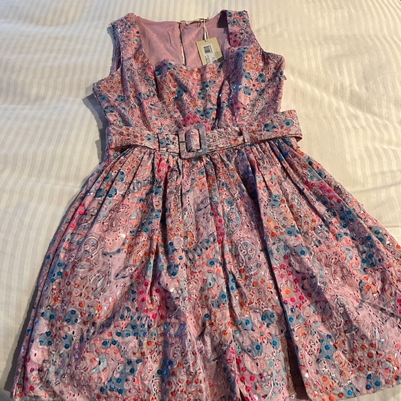NWT Ramy Brook- Adorable Cotton w Sequin Belted Mini Dress - Picture 7 of 7